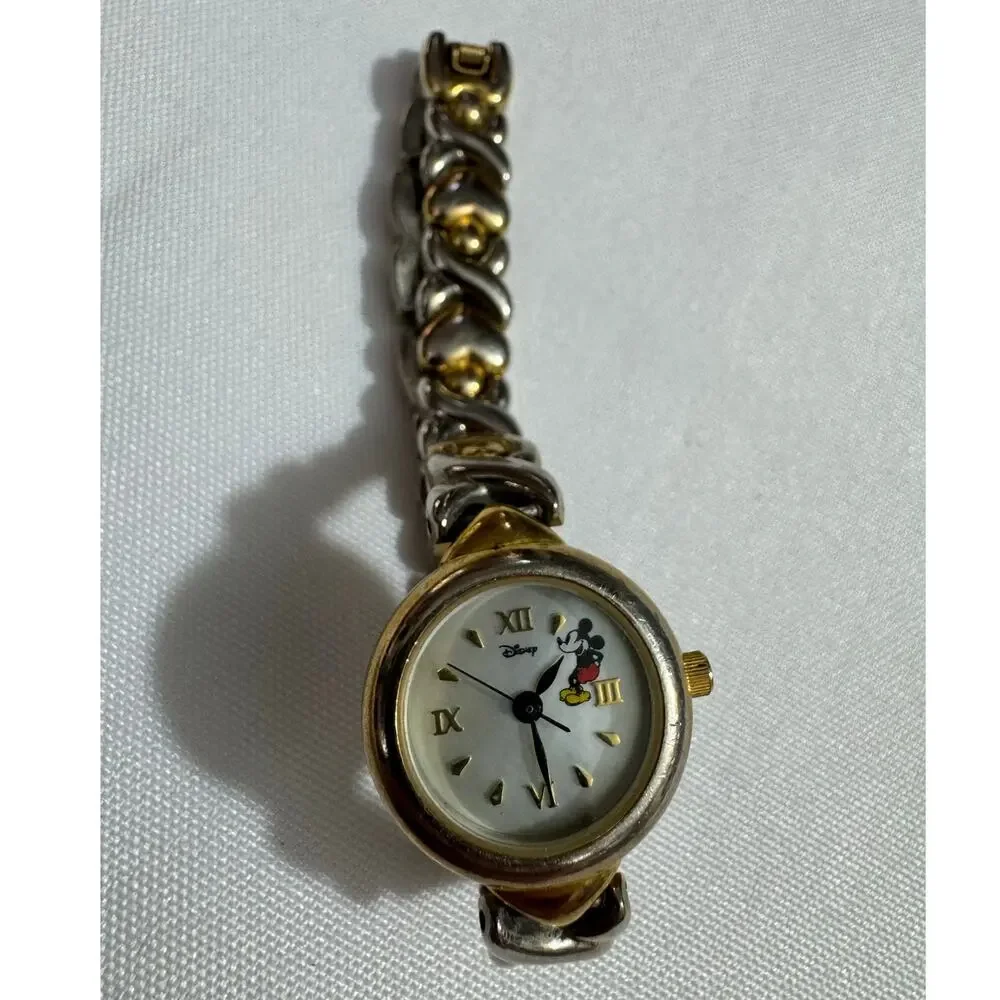 Disney Time Works Two-Tone Heart Link Women's Mickey Mouse Watch
